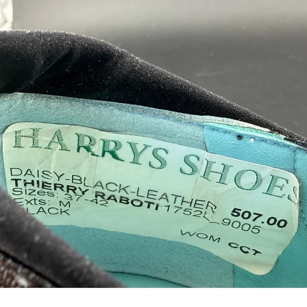 Thierry Rabotin Daisy Wedge Shoes-Black Leather, Made in Italy, Womens 6.5/37